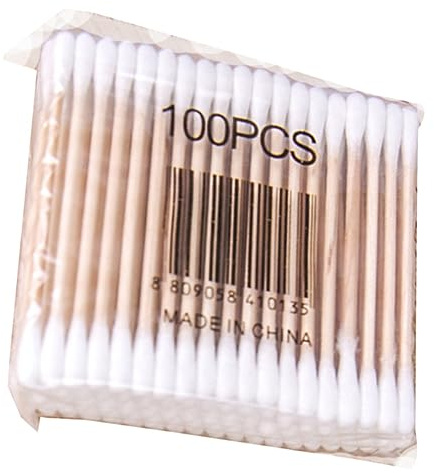 Coton-tige à Double Tête, 100 Pièces, Coton et Bois | Blanc, Tige en Bois Résistante, Usage Visage ou Corps, Format Pratique pour Soins Quotidiens