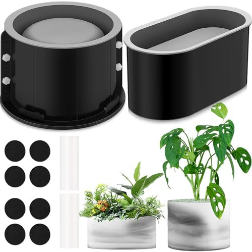 Gisafai 2 Pack Silicone Concrete Planter Mold, Large Concrete Planter Mold Concrete Silicone Mold Silicone Plant Pot Molds for DIY Homemade Succulent (Round, Oval)