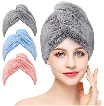 Lindle Microfibre Hair Towel Wrap, 3 Pack Thicken Bamboo Hair Turban Towel 65x25 cm, Soft and Anti Frizz Head Towel-11