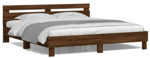 ZEYUAN Bettgestell mit Kopfteil und LED-Beleuchtung Braun Eiche-Optik, Bett, Bed Frame, Familienbett, Bettrahmen, Bett Gestell, Bett Rahmengestell, Schlafzimmer Bett - 3207531