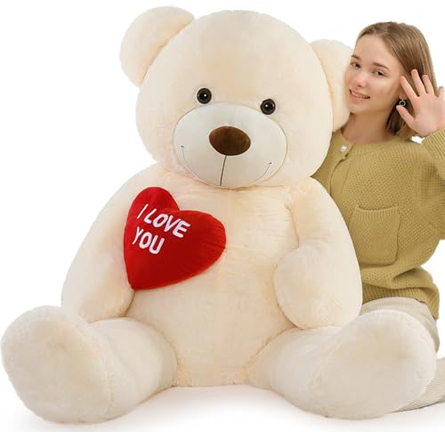 MorisMos 150cm Hellbraun Riesen Teddys mit Herz- I Love You, weich Teddybär groß XXL Kuscheltier, Geburtstag Weihnachten Geschenk für Mädchen Freundin Kinder