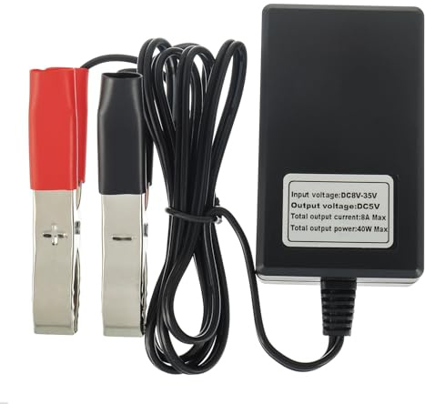 HUAREW DC 12V 24V auf 5V 3A Konverter mit Akku Krokodilklemme | 4 Ports USB Ladeadapter Motorrad Power Buck Schnellladegerät, mit QC3.0-Schnellladung für iPhone, iPad, Android ect