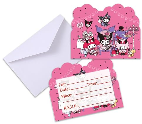 Roffatide Anime Kuromi Invitation Cards, 10Packs, Multicolor, 6.5 x 4.8 inches, Cardstock for Birthday Party Supplies Fill in Invitations with Envelopes for Girls and Boys