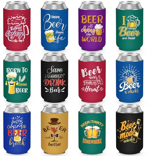 12 Packs Beer Can Sleeves Beer Can Coolers Funny Quotes Insulated Neoprene Drink Cooler Sleeves for Cans and Bottles Home Kitchen Office Bar Decor Party Favors