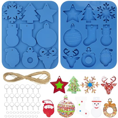 Fyfjur Moule Silicone Noel, 1 Pièces Moule Noel Silicone Avec Accessoires Clés Et Corde, Pendentif En Moul Pour Porte-Clés Diy, Pendentifs DArbre De Noël