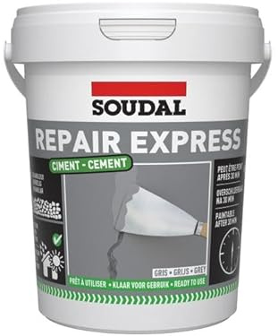 Soudal Repair Express Plaster Cement Acrylic Sealant Cartridge Joint Crack Colours 900ml Acrylic Polymer Based, DIY Masonry Concrete Masonry Concrete Stairs Used for External & Internal (Grey)
