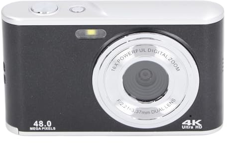 Appareil Photo Numérique Compact 48MP 4K Ultra HD, Double Objectif 16x M Auto Ke 2.4 I IPS Display SC pour Caméra d'apprentissage de Voyage (Black)