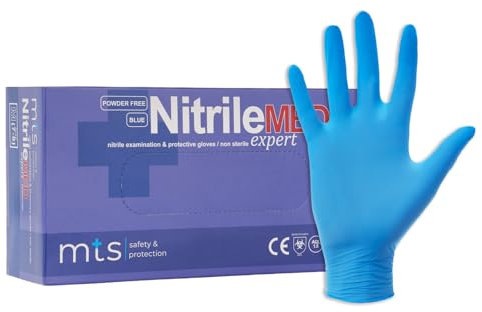 MTS Safety & Protection Gants Jetables M – Lot De 100/boîte Gants En Nitrile Gants Bleus Gants Jetables En Nitrile Gants En Caoutchouc Sans Poudre (M, Bleu, 100 Pièces)