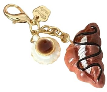 Porte-clés | Tasse à café et pain Porte-monnaie Breloque tendance Accessoire portable Pendentif de sac pour femmes filles usage quotidien, Café Croissant 1, Total length about 10cm