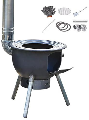 Estufa LeñA PequeñA Estufas de campamento Estufa de leña portátil para exteriores, estufa de leña para acampar con tubo de chimenea, carga de 150 kg, patas extraíbles para cocinar, tienda de