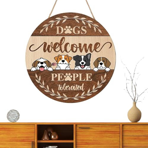 Dogs Welcome People Tolerated Door Sign | Welcome Dog Door Hanger - Funny Round Welcome People Tolerated Sign Novelty Hanger for Dog Lovers