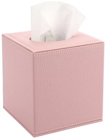 BTSKY PU Leder Würfel Einstecktuch Halterung, rosa strukturierte Taschentuch-Abdeckung