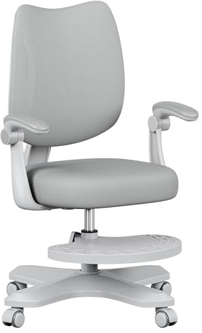 MARK ADLER Junior 4.6 Sedia ergonomica per bambini da scrivania girevole - altezza regolabile - schienale regolabile - rotazione a 360° - braccioli pieghevoli - ruote di gravità - poggiapiedi – Grigio