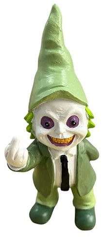 YECRUX Middle Finger Decor Statue Horror Movie Gnome Creepy Outdoor Halloween Decor, Resin Garden Dwarf Sculpture for Haunted House Lawn Decoration (5.5in, Green)