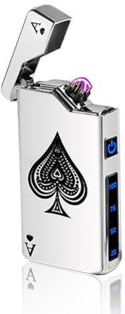 Electric Arc Lighter USB Rechargeable Lighter Windproof Lighters Gift for Christmas, Family Friend, Camping, Barbecue Party (Silver Ace)