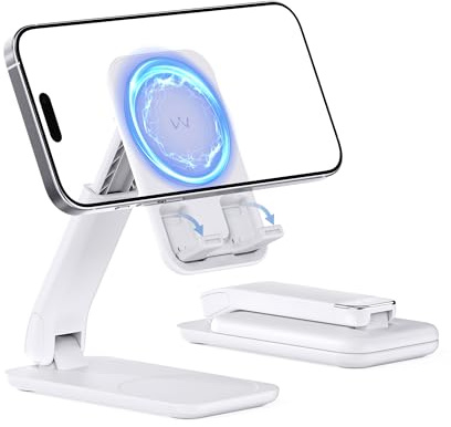 iWALK Magnetischer Handy-Ständer Für Schreibtisch, Höhen- Und Neigungsverstellbare Handy-Halterung, Klappbarer Magnetständer Für iPhone 17 16 15 14 13 12 Pro Max Und iPad, Samsung, Weiß