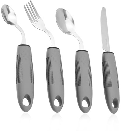 Couverts Adaptés pour Parkinson/Arthrite/Seniors - Set d'Ustensiles Ergonomiques Lestés contre les Tremblements, Poignées Antidérapantes pour Aides à la Prise en Main
