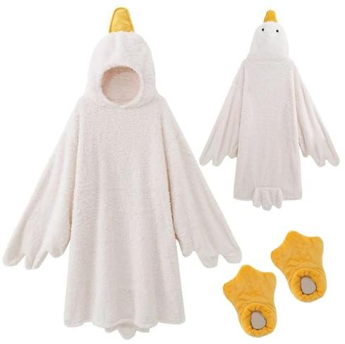 SHUOJIA Coperta indossabile Big White Goose, Divertente Felpa con Cappuccio per Coppie, Tuta Spessa in Flanella, Sacco a Pelo Gigante, Costume Cosplay, Pigiama Invernale Caldo