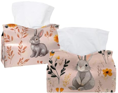 Lot de 2 boîtes à mouchoirs en forme de lapin et fleur orange pour salle de bain, commodes, table de nuit, salons et bureaux