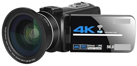 Camescope Numerique, Caméscope 4k complet caméra vidéo professionnelle diffusion en direct Vision nocturne 58MP photographie appareils photo numériques enregistrement Vlog(NO SD Card,With Lens)