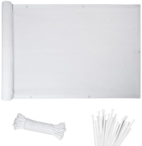 Balkon Sichtschutz Balkonabdeckung 60 x 100 cm HDPE Balkonbespannung mit Kabelbinder Atmungsaktiv Balkon Sichtschutz Balkonverkleidung für Gartenanlagen, Camping, Weiß