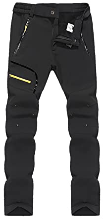 Waterproof Fleece Thermal Lined Work Trousers Mens Cargo - Mens Cargo Joggers with Zip Pockets - Warm Jogger Pants Lounge Pants with Pockets Hiking Trousers Zip Off Outdoor Streetwear Black