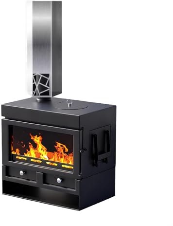 Multi Wood & Fuel Fireplace,Wood Burning Stove with Double Door,50,000 BTU Heater for Up to 550 Sq Ft,Ash Drawer & Viewing Window,Eco Emissions