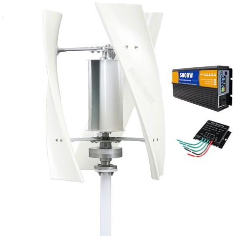 HUIZHITENGDA Turbinas Eólicas Domésticas de 3 Aspas 12V-220V, 5000W Sin Ruido, Vertical, Nueva Energía, con Controlador Mppt para Paneles Solares y Sistemas Aislados (Blanco),220v