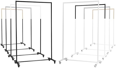 Natural Goods Berlin 1x Mobiler Kleiderständer MOVE-RAHMEN - Garderobenständer Weiß 168x100cm - Kleiderständer Mit Rollen - Garderobenständer Metall - Coat Hanger Stand, Clothes Rail, Cloth Rack
