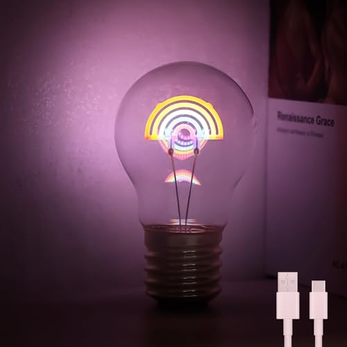 Fieldspark Rainbow Shaped E40 Rechargeable Light Bulbs, LED Neon Table Cordless Light, Edison Art Battery Operated Lamp for Gifts, Home Decor, Valentines Day, Galentines Day, 1 Pack
