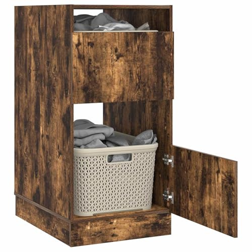 vidaXL Armario de lavandería Roble Ahumado Madera de ingeniería, Baño, Rectangular, Moderno, Duradero, Amplio Almacenamiento, Diseño Innovador, Funcionalidades Prácticas, Eficiente en Espacio, Estilo