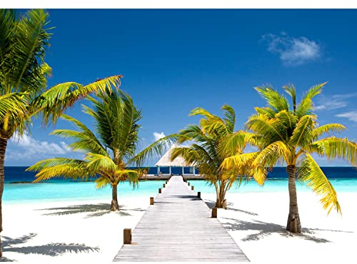 Runa Art Fototapete Strand Meer Palmen 352 x 250 cm Vlies Tapeten XXL Moderne Wandtapete Wohnzimmer Schlafzimmer Blau Grün Weiss 9035011b