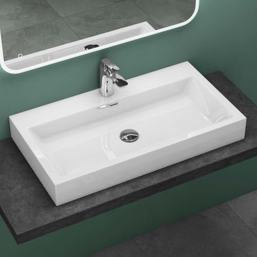 Mai & Mai Vasque Rectangulaire Posée Suspendue 76,5x42x10cm avec Trop-Plein | Vasque Lavabo, Perçage Robinet, Surface Lisse, et Facile à Nettoyer, pour Salle de Bains Moderne, Colossum06