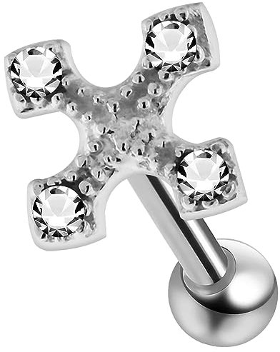 Monster Piercing Klar Crystal Stone Tribal Kreuz 925 Sterling Silber 16 Gauge Tragus Piercing-Schmuck