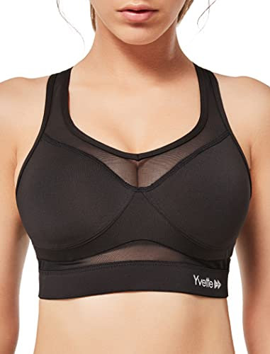 Yvette Sport-BH mit viel Unterstützung, mit Netzriemen, Sport-BH mit Racerback für Übergrößen - Schwarz - A/C S
