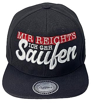 Outfitfabrik Snapback Cap Stickerei Mir reichts! Ich GEH Saufen! in schwarz mit 3D-Stick (Sprueche, Geschenk, Festival, Statement, Saufen fetzt), für Männer und Frauen, One Size, verstellbar