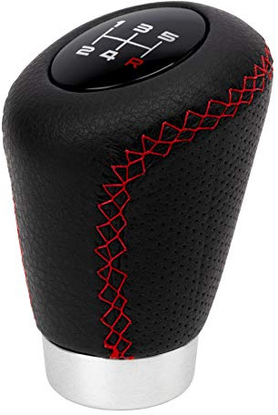 BCCORONA Sport - Pomo corto con gatillo, 27 mm, cambio de marcha coche, piel, color negro y rojo