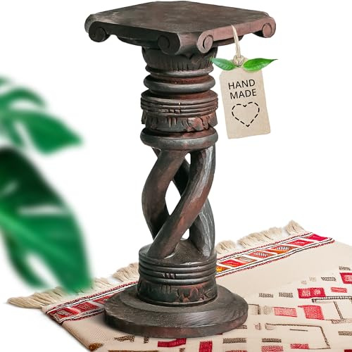 livasia gedrehte Deko Holzsäule 40cm – Antik-Look Podest, Blumensäule, Dekosäule aus Albiziaholz – Balinesische Handwerkskunst, Nachhaltig und Einzigartig (Braun)