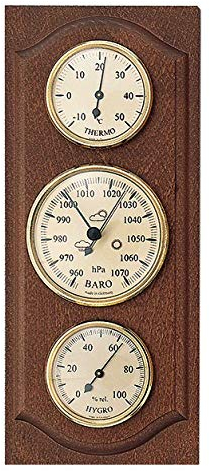 SELVA Instrument Météo - Station Météo - Mécanique Analogique - Noyer - Extérieur - avec Thermomètre, Baromètre et Hygromètre (Dimensions: 280x120mm)