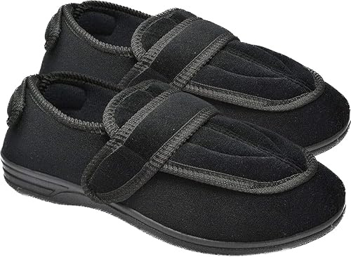 Men’s Extra Wide Diabetic Slippers, Fully Opening Adjustable | Fully opening slippers with adjustable touch fastening, extra-wide fit and supportive sole for swollen or sensitive feet.
