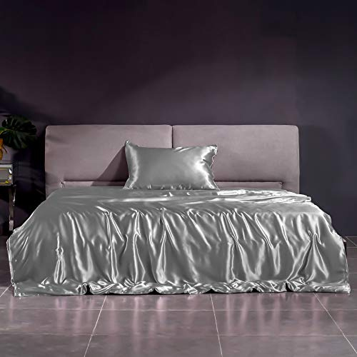 THXSILK 22 Momme Seidenbettwäsche Set 2 teilig, Bettbezug 135 x 200 cm und Kissenbezüge 40 x 80 cm, Hypoallergen Maulbeerseide Bettbezug Set, Ultra Weich und Glatt, Grau