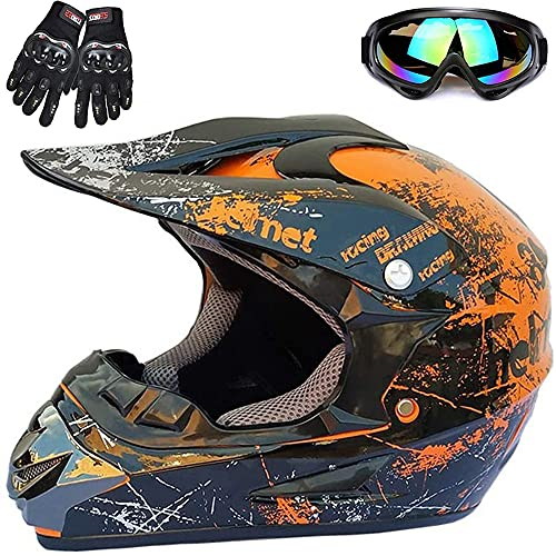 ZJRA Jugend Motorradhelme,Kinderfahrradreithelm,Junge Und Mädchen, Roller Ski ATV Helm,DOT/ECE-Zertifizierung,Geeignet Für Alle Jahreszeiten,11,S