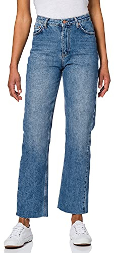NA-KD Straight High Waist Raw Hem Jeans Jeans Mujer, Azul (Mid Blue), 48 EU