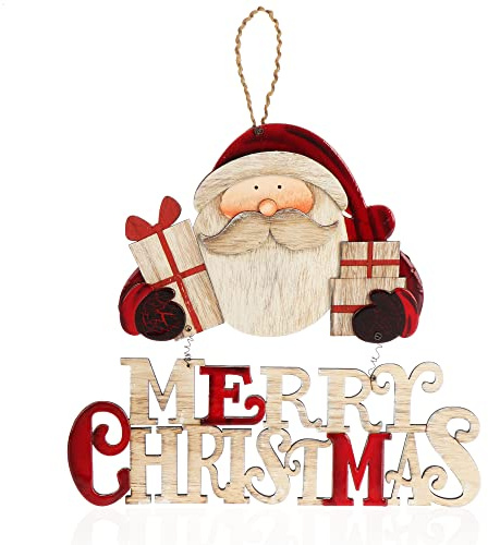 com-four® Hängedeko Weihnachten, Holz-Aufhänger Schriftzug mit Santa Claus | Türschild Christmas aus Holz - Hänger für Türen - Wände - Fenster
