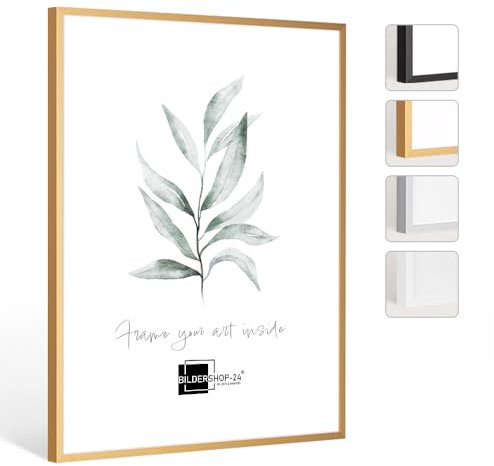 Bildershop-24 Bilderrahmen Milano Aluminium Alubilderrahmen 100 x 100 cm Gold Fotorahmen, Wechselrahmen, Posterrahmen, Puzzlerahmen, Aluminium Bilderrahmen