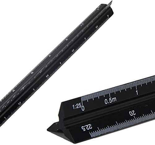 Righello 30 cm, Triangolare Scalimetro 1:20, 1:25, 1:50, 1:75, 1:100, 1:125, Nero