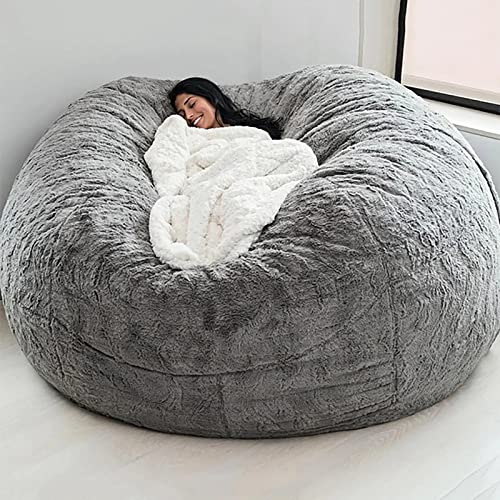LHNT 5/6/7FT Super Riesiger Flauschiger Sitzsack-Sesselbezug, Plüsch-Sitzsack Hülle, Fauler Schlafsofabezug für Wohnzimmereinrichtung
