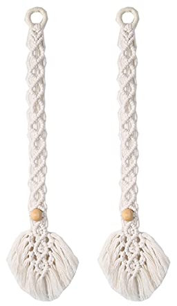 Yulakes 2 Stück Baumwollseil Boho Blätter Vorhanghalter Raffhalter Gardinenklammern Makramee Gardinenhalter Gardine Holdbacks Tiebacks Vorhang Clips Seilhalter Gardinen Deko