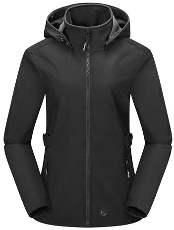 Outdoor Ventures Damen Wasserdichte Softshelljacke mit Abnehmbarer Kapuze | Fleecegefüttert, mit Taillengürtel, 4 Taschen, Warm, Winddicht, Atmungsaktiv, Übergangsjacke, Funktionsjacke, Outdoor