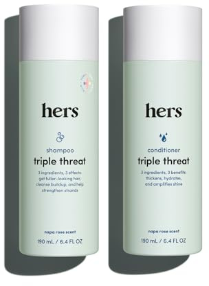 hers Triple Threat Shampoo & Conditioner Set, Biotin, Napa Rose, 6.4 Fl Oz